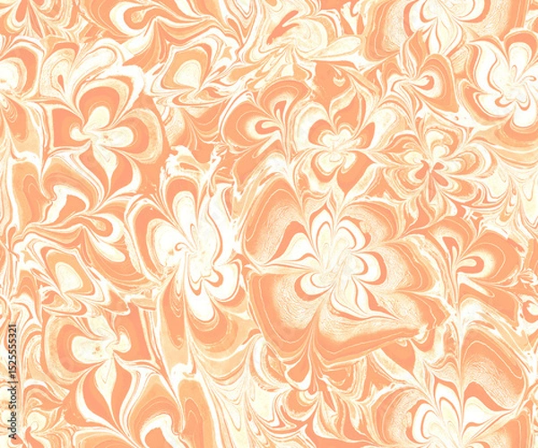 Fototapeta Abstract seamless pattern with wavy forms in caramel tones in ebru liquid style. Perfect for textile, package, packaging, posters, wall decor, wallpaper, fabric. Contemporary Liquid Art. 