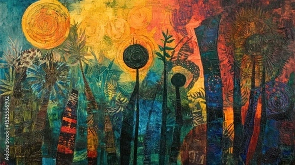 Obraz Abstract Tropical Sunset: An Impressionistic Masterpiece