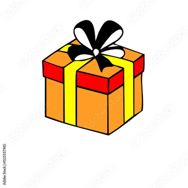Fototapeta An illustration of a square gift box with a black bow on a white background