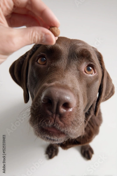 Obraz Chocolate Labrador eagerly awaits a treat.