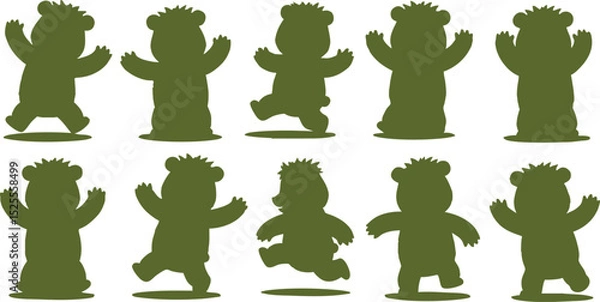 Fototapeta Silhouette illustrations of bears in various poses on a white background image