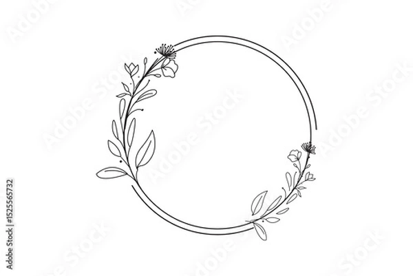 Obraz Floral Circle Wreath Frame - Botanical Line Drawing