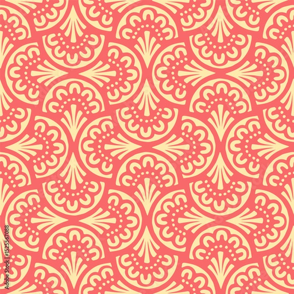 Fototapeta Vector seamless hand drawn pattern, fish scale print. Beautiful asian style design for textile, backgrounds, wallpaper, wrapping paper.