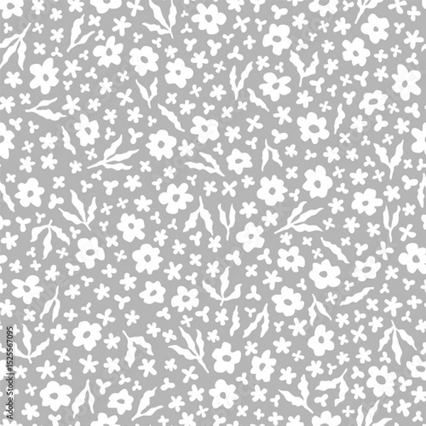 Fototapeta Vector dense seamless pattern with hand drawn cute flowers. Beautiful design for textile, wallpaper, fabric, wrapping paper and backgrounds.