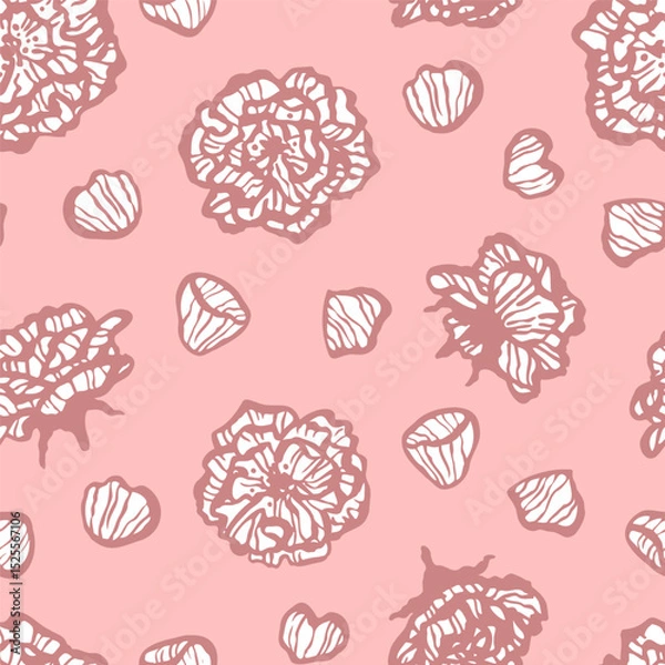 Fototapeta Vector seamless pattern with hand drawn cute roses. Beautiful design for textile, wallpaper, fabric, wrapping paper and backgrounds.
