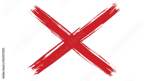 Fototapeta A large red x mark with brush stroke texture on a white background indicating rejection or error