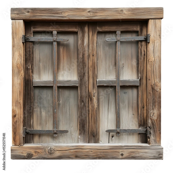 Fototapeta Old wooden window isolated on a transparent or white background. Perfect for vintage, rustic, architecture, home decor, and historical design projects.
