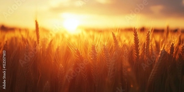 Obraz Sun casting golden light on wheat field at sunset, creating silhouette effect.