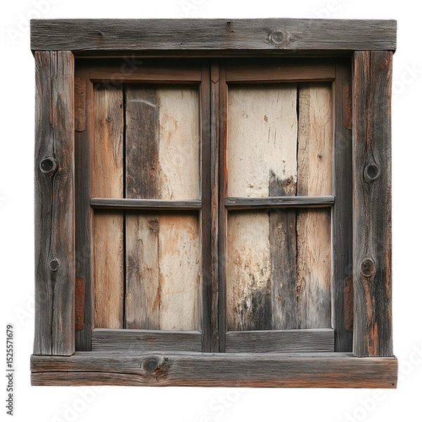 Fototapeta Old wooden window isolated on transparent or white background. Ideal for vintage, rustic, architecture, home design, restoration, and historical themes.