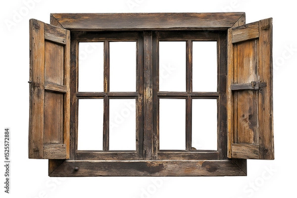 Fototapeta Old wooden window isolated on transparent or white background, showcasing vintage charm and rustic texture. Perfect for architecture, home decor, restoration, and heritage projects.