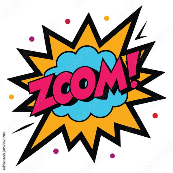 Fototapeta Dynamic Comic Book Style Zoom! with Burst and Polka Dots Design
