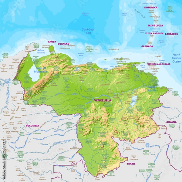 Obraz Detailed physical map of Venezuela