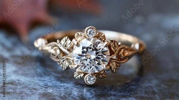 Obraz A stunning engagement ring with a diamond centerpiece and intricate band details