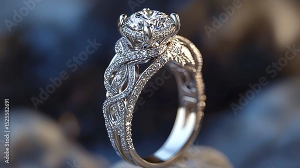 Obraz A stunning engagement ring with a diamond centerpiece and intricate band details