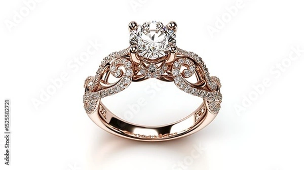 Obraz A stunning engagement ring with a diamond centerpiece and intricate band details