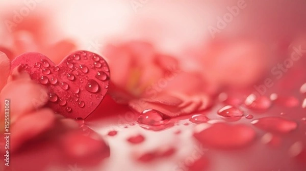 Obraz Roses in a shallow pool, drops of water on their petals, creating heart shapes. A romantic, dreamy scene.