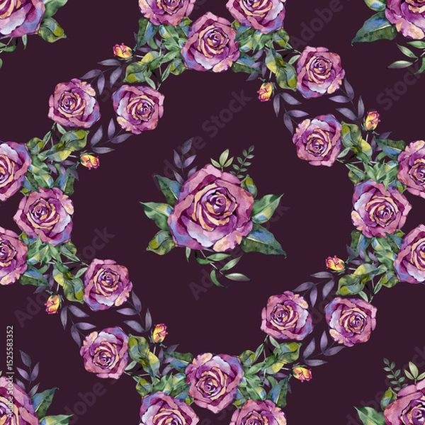 Fototapeta Roses pattern for textile, seamless pattern with purple rose vintage style