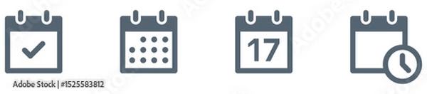 Fototapeta Flat calendar icon set with date, time, event, reminder symbols and checkmark icon. date (17), and clock, ideal for scheduling, planning, task and time management