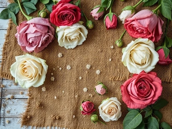 Obraz Rustic Roses: Cool Hues on Burlap, Soft Textures