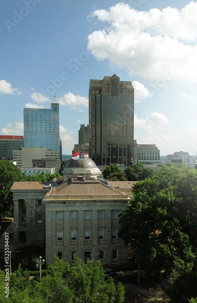 Obraz Aerial view of the downtown Raleigh NC skyline with the state capitol building in the foreground