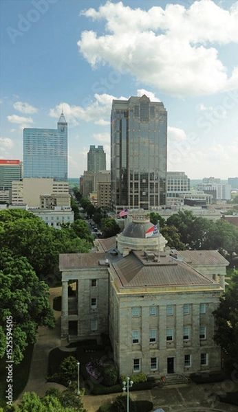 Obraz Aerial view of the downtown Raleigh NC skyline with the state capitol building in the foreground