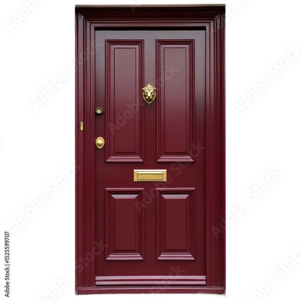 Fototapeta Elegant Victorian Front Door in Deep Burgundy Color with Gold Details, Perfect for Historic House or Classic Architecture Theme