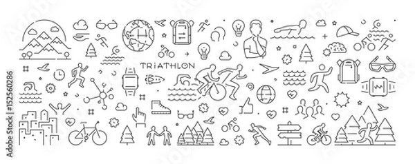 Fototapeta Vector line banner for triathlon and triathlete