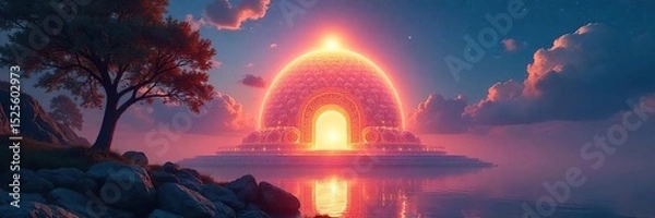 Obraz A majestic, ethereal dome glows with inner light, radiating spiritual energy and peaceful serenity Perfect for meditation, yoga, or spiritual themes , heaven, serenity, aura