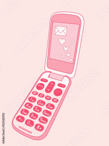 Obraz Pink retro flip phone vector illustration