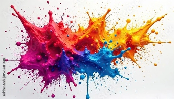 Obraz Vibrant, dynamic splashes of paint explode across a white canvas, creating a chaotic yet beautiful abstract artwork Perfect for design projects needing energy and movement , color splash, bright