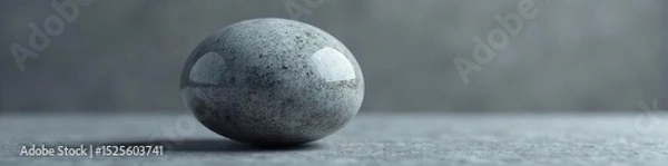 Obraz Close-up of a smooth, grey stone shaped like a perfect sphere, reflecting light A study in simple form and natural texture , rock, grey