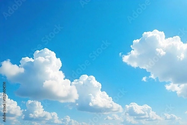 Obraz Vast, cerulean daytime sky, fluffy cumulus clouds drift lazily across a brilliant blue expanse Perfect for travel, weather, or nature themes , altitude, tranquil