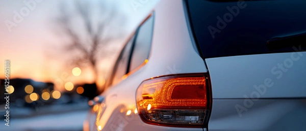 Fototapeta Rare view of the SUV, unbranded automobile. Car sticker mock up, rear window mockup