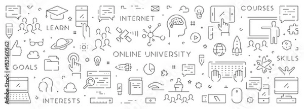 Fototapeta Vector line banner for online university