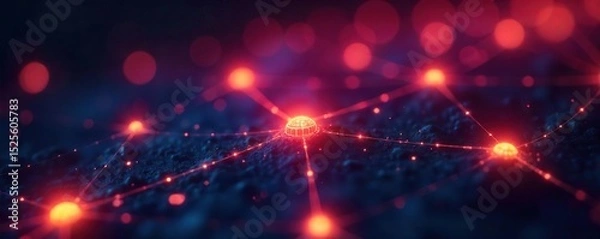 Obraz Close-up shot of interconnected glowing nodes forming a network, symbolizing innovative connection and technological advancement , data science, design