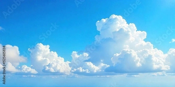 Obraz Vast, fluffy cumulus clouds dominate a brilliant blue sky, creating a serene and peaceful atmosphere Perfect for backgrounds or travel imagery Sunlit, airy, and tranquil , vacation, heavenly, fluffy