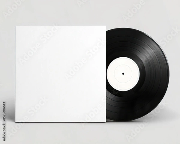 Fototapeta Vinyl record with blank white cover isolated on white background