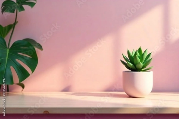 Obraz Clean, minimalist workspace with a single succulent plant on a simple desk, focusing on simplicity and clarity , space, serene, smooth