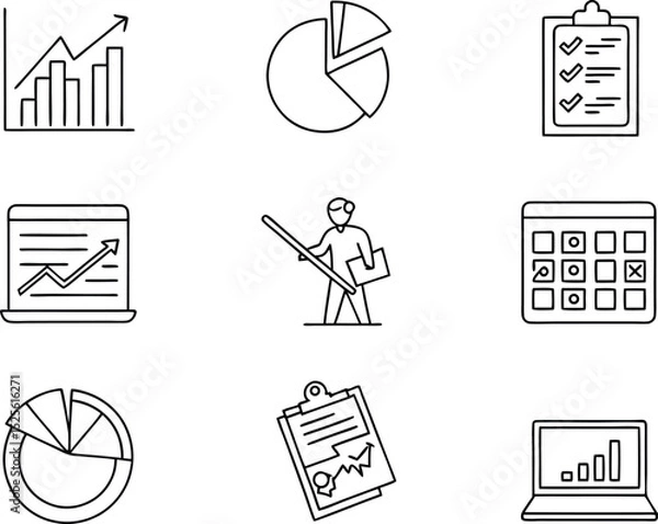 Obraz Business Growth Strategy Charts, Data Analysis, and Planning Icons