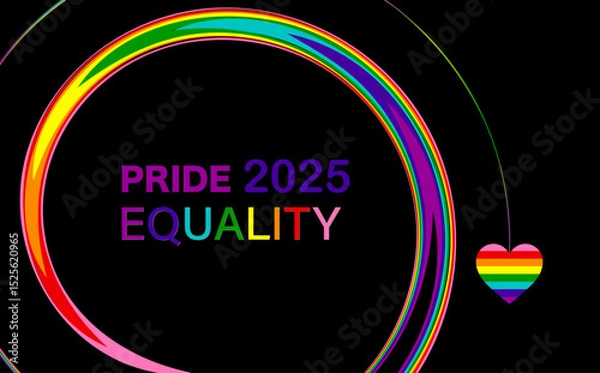 Obraz Pride Banner, LGBT background, Gay Pride 2025 Wave circle Rainbow Flag LGBTQIA template. Equality, Inclusivity. Pride Month. Colorful design element frame border vector isolated on black