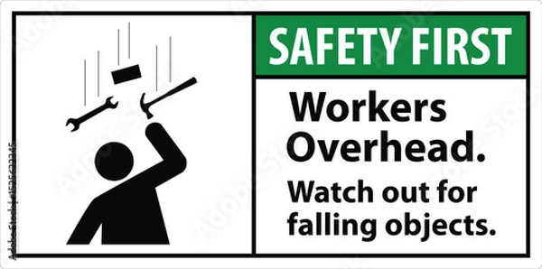 Fototapeta Danger Falling Objects Sign. Caution Falling Objects sign, logo, badge, icon, sticker, label, emblem, stamp, symbol, black, line, flat vector, isolated illustration. 