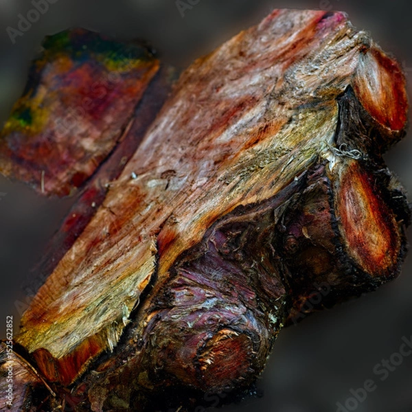 Fototapeta Large stump of a cut-down bush made to look like a piece of petrified wood