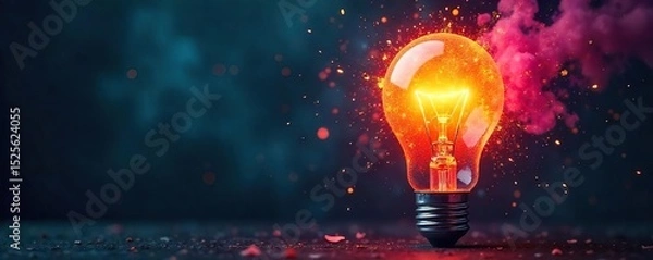 Fototapeta A lightbulb explodes with vibrant colors, symbolizing innovative thinking and creative breakthroughs, radiating energy and inspiration , knowledge, glow, sparkle