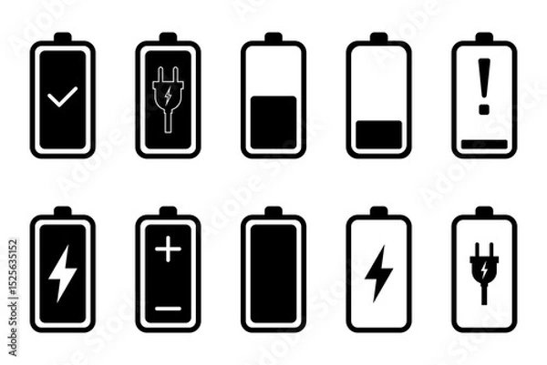Fototapeta Battery fast charging features and issues icon set