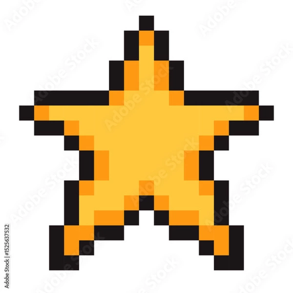 Fototapeta Pixel art star emoji in nostalgic 8 bit style isolated on white background. Perfect for retro games, user interface icons, pixel themed projects and celebratory graphics.