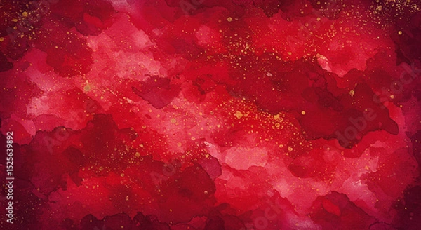 Obraz Abstract Watercolor Background in Shades of Red with Golden Sparkles and Texture