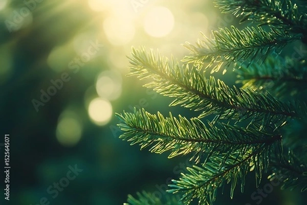 Obraz Close-up of pine needles bathed in sunlight.