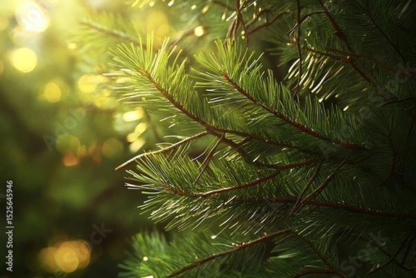 Obraz Close-up of pine needles bathed in sunlight.