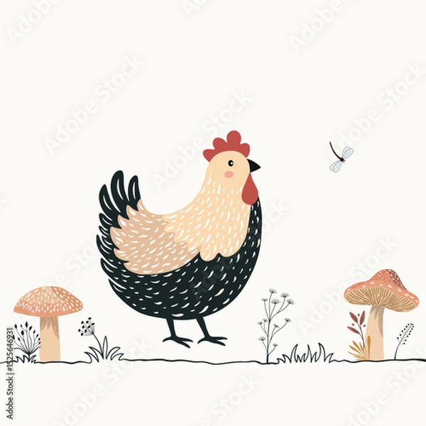 Fototapeta Pattern with cute cartoon chicken  on white background