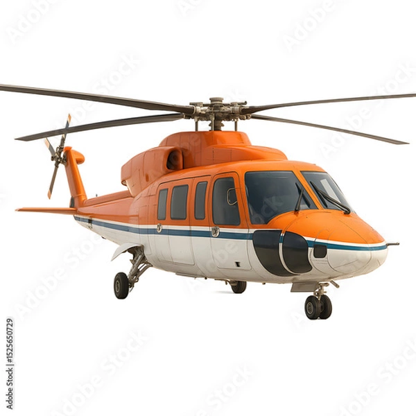 Fototapeta An orange and white Sikorsky S-76 helicopter with panoramic windows and retractable landing gear